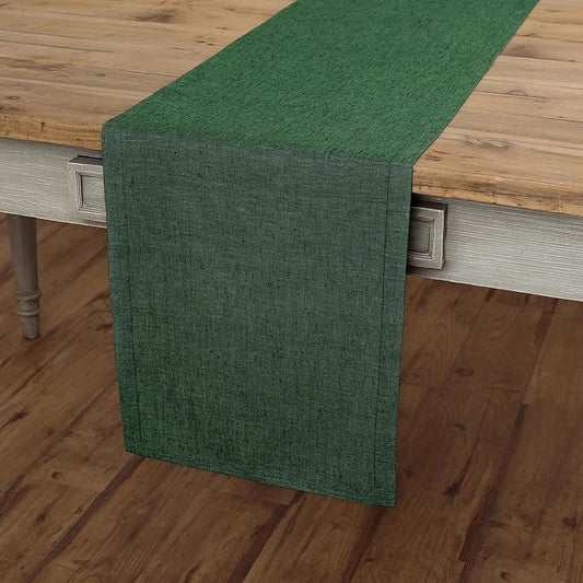 Solino Home Linen Small Table Runner 60 Inches - Athena, 100% Pure Linen Forest Green Table Runner 14 x 60 Inch Ideal for Dresser and Coffee Tables - Fall, Autumn, Thanksgiving, Christmas