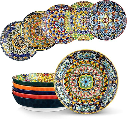 vancasso 32 Oz Pasta Bowls Sets of 6, Ceramic Large Colorful Salad Serving Bowls for Kitchen, Dishwasher & Microwave Safe, Soup Pasta Plates