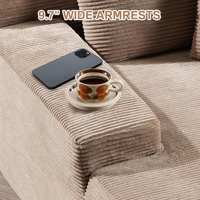Chaise Lounge Chair Indoor, 67" Oversized Comfy Corduroy Sleeper Sofa Bed, Boneless Upholstered Recliner Bed with Pillows and Wide Armrests, Modern Cloud Couch for Living Room, Camel