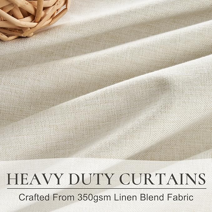 Pinch Pleat Cream Linen 100 Inch Long Tall Curtains for Dining Room 2 Panels Set, Neutral Blackout Viral Curtain with Hooks&Rings for Sliding Glass/Office/Sunroom Privacy Thermal Drapes 40" W x 100" L