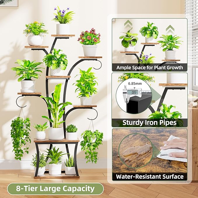 Plant Stand Indoor with Grow Lights - 8 Tiered Indoor Plant Shelf, 47" Metal Corner Plant Stands for Indoor Plants, Tree-Shaped Plant Rack Display for Indoor Plants Multiple, Flower Holder for Living Room Patio Balcony Décor