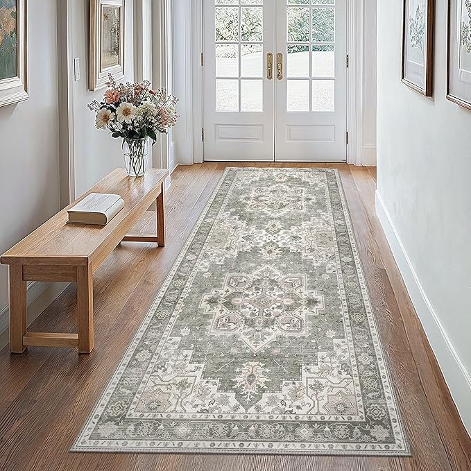 GENIMO 2x10 Runner Rugs for Hallway, Machine Washable Non Slip Vintage Rugs, Low Pile Lightweight Soft Print Rug for enrtyway, Corridor, Home Office, Kitchen, Moonlight