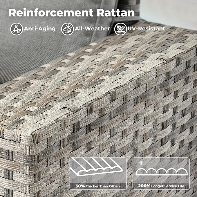 ovios 9 Pieces Patio Furniture Set, Outdoor Wicker Sectional Sofa with 42" Firepit Table Swivel Chair, Modern Modular Deep Seat Rattan Couch Conversation Sets, Dark Grey