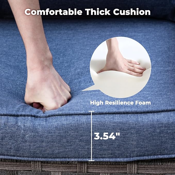 ovios 9 Pieces Patio Furniture Set, Outdoor Wicker Sectional Sofa with 30" Fire Pit Table Swivel Chair, Modern Modular Deep Seat Rattan Couch Conversation Sets, Denim Blue