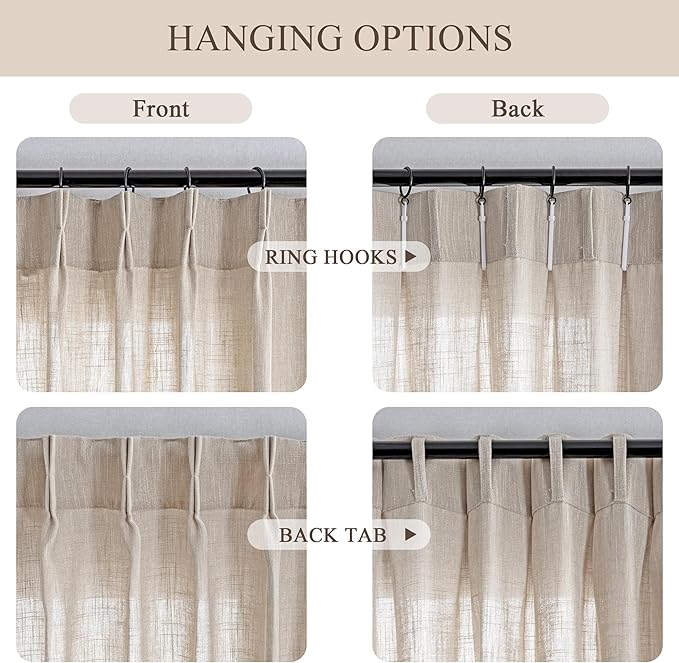 MYSKY HOME Curtains for Living Room Windows, Semi Sheer Curtains 96 Inch Length for Bedroom Pinch Pleated Boho Linen Look Textured Fabric Soft Touch Light Filtering, 40" x 96", Taupe, 2 Panels