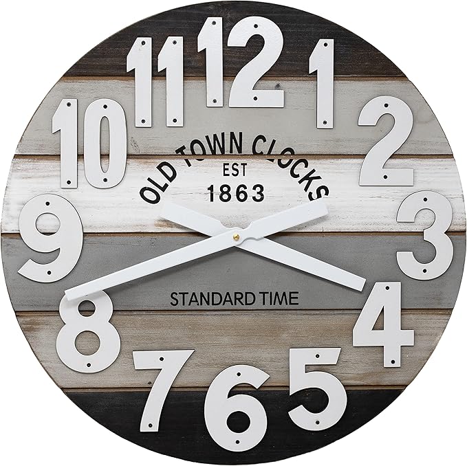 18" Wooden Multi-Color Maritime Coastal Beach Large Number Wall Clock (Gray, 18 inch)