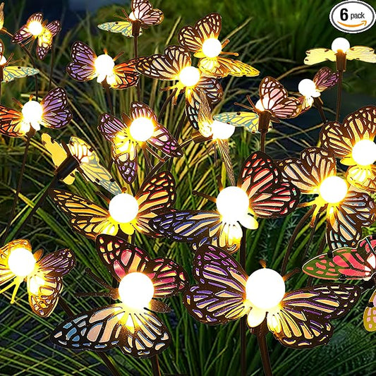 Solar Garden Butterfly Lights, 6 Pack 48 LED Solar Swaying Lights, Swaying in The Wind, Waterproof Firefly Light Outdoor Fairy Light for Garden Patio Yard Pathway Flower Bed Decoration