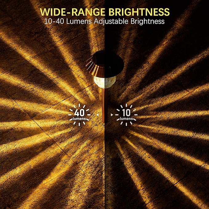 XMCOSY+ Solar Lights Outdoor Waterproof, 4 Pack Solar Lights for Outside, 10-40 LM Dimmable LED Glass Outdoor Solar Lights for Yard Pathway Garden Lawn Driveway Walkway (Warm White)