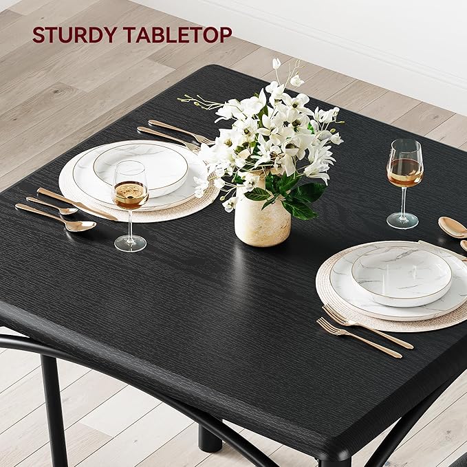 GAOMON Dining Table Set for 2, Kitchen Table with Upholstered Chairs for 2, Small Dining Room Table Set, Square Kitchen Table Set for Small Space, Apartment, Home, Studio, Rustic Black