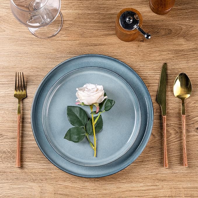 AmorArc Stoneware Dinnerware Sets for 8,Round Reactive Glaze Ceramic Plates and Bowls Set,Highly Scrath Resistant | Dishwasher & Microwave Safe Dishes Set,Service for 8 (24pc)