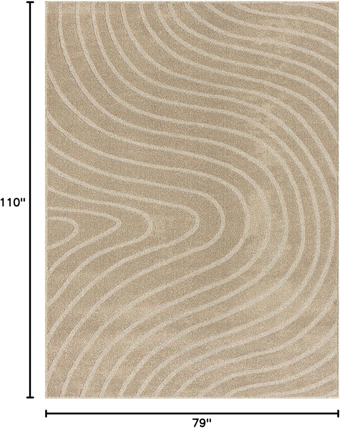 LUXE WEAVERS Modern Geometric Wave Beige 6x9 Area Rug