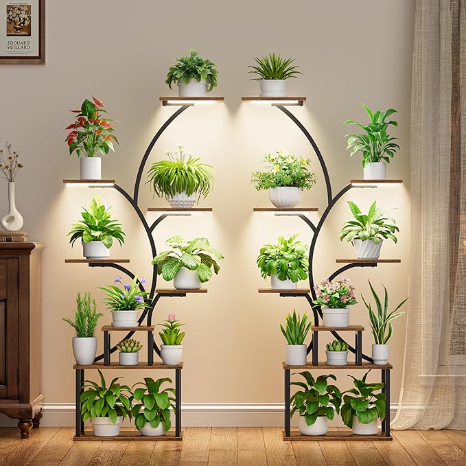 Plant Stand Indoor with Grow Light - 62" Tall Plant Shelf, 8 Tiered Plant Stands for Indoor Plant Multiple, Metal Plant Shelf Display Rack Holder, Flower Stand for Indoor Plants, Living Room, Patio, 2Pack