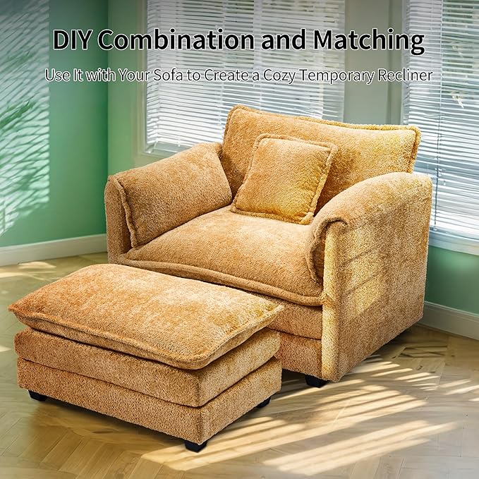 SweetGO corporation 42" Plush Single Sofa Accent Chair with Ottoman for Living Room/Bedroom, Modern Couch for Cozy Lounge Chair for Reading,Yellow