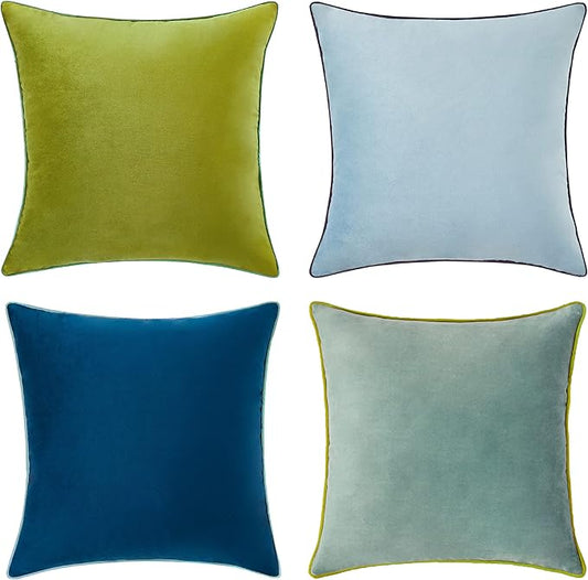 MONDAY MOOSE Decorative Throw Pillow Covers Cushion Cases, Set of 4 Soft Velvet Modern Double-Sided Designs, Mix and Match for Home Decor, Pillow Inserts Not Included (20x20 inch, Green/Blue)
