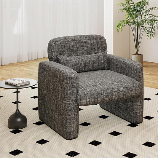 LSSPAID Modern Accent Chairs, Chenille Fabric Armchairs for Living Room, Comfy Upholstered Leisure Single Sofa Chair with Lumbar Pillow for Bedroom, Balcony, Office (Charcoal, Set of 1)