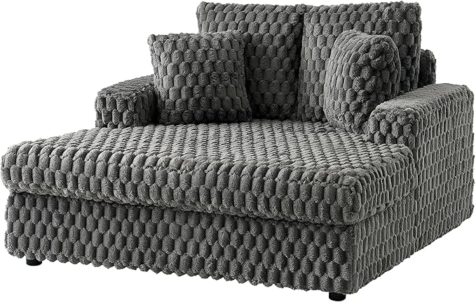 VanAcc 53 Inch Chaise Lounge Indoor, Upholstered Sofa Bed with Throw Pillows and Armrests, Sleeper Bed- Plush Lounge Chair for Living Room, Ash Grey
