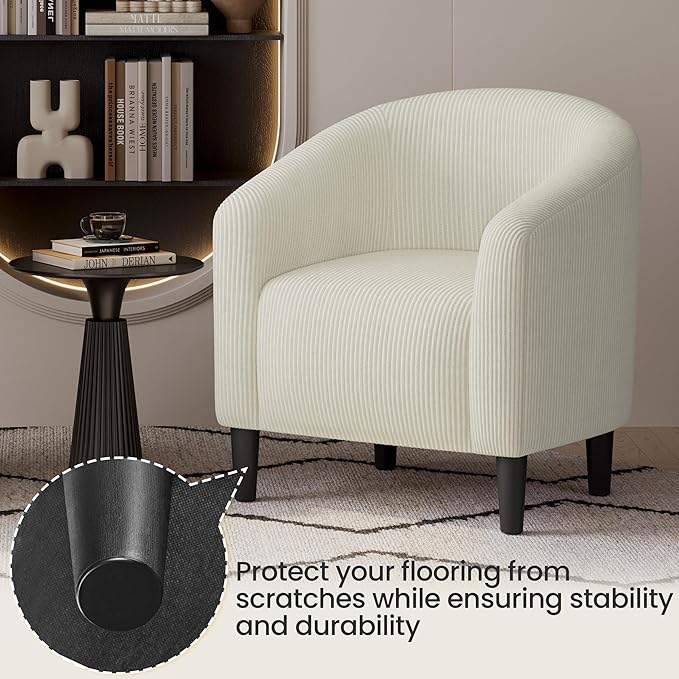 Yaheetech Accent Barrel Chair, Corduroy Fabric Club Chair, Furry Sherpa Elegant Armchair with Cozy Soft Padded, Suitable for Living Room Bedroom Reception Room Office, Beige