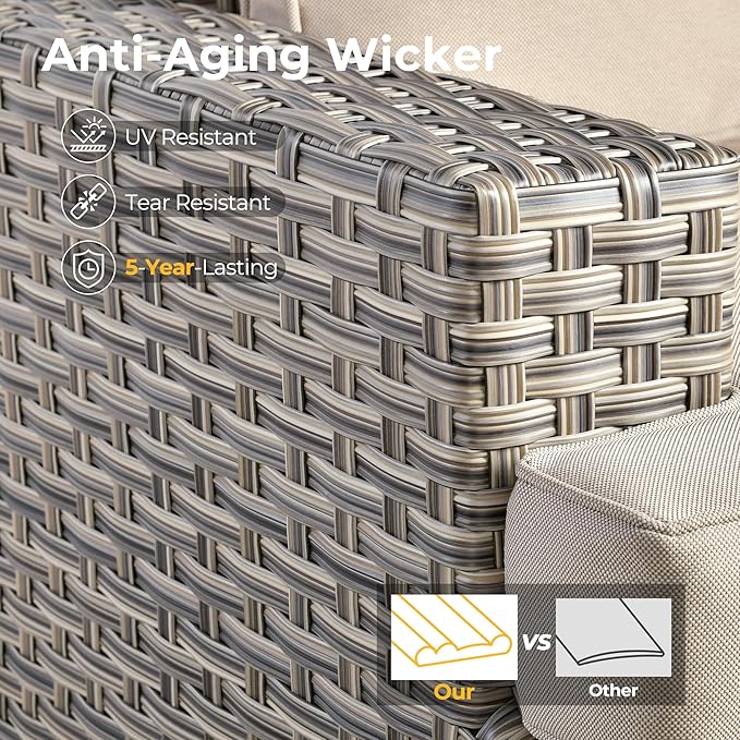 HOOOWOOO Outdoor Sectional Patio Furniture Set,7 Pieces Wicker Conversation Sets,Extra Deep Out Door Sofa Outside Furniture Couch with Ottoman,Beige