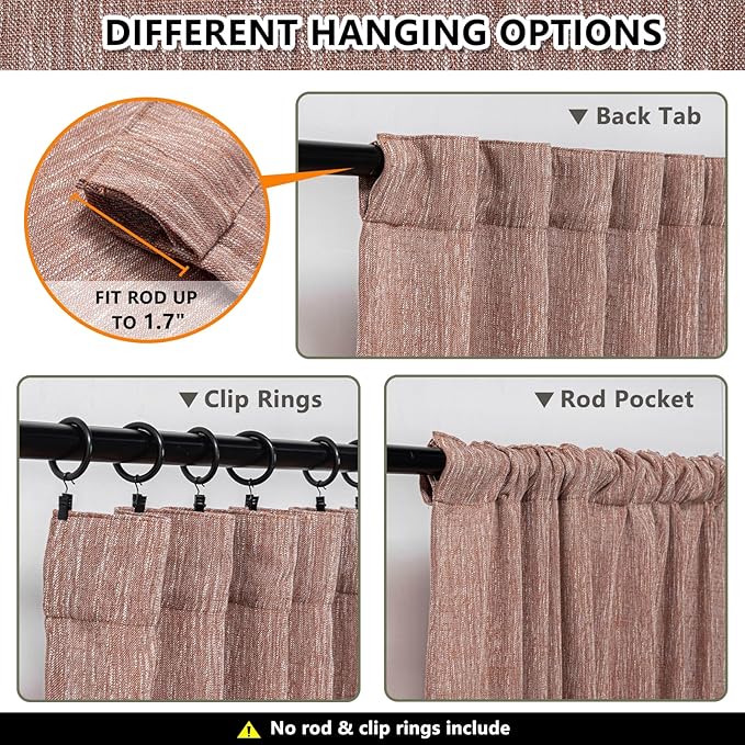 MYSKY HOME Living Room Curtains for Windows, Linen Look Texture Semi Sheers Boho Drapes Extra Long Floor Length Curtain Panels Soft Cotton Fabric, 50 x 108 Inch, Brick Red, 2 PCs