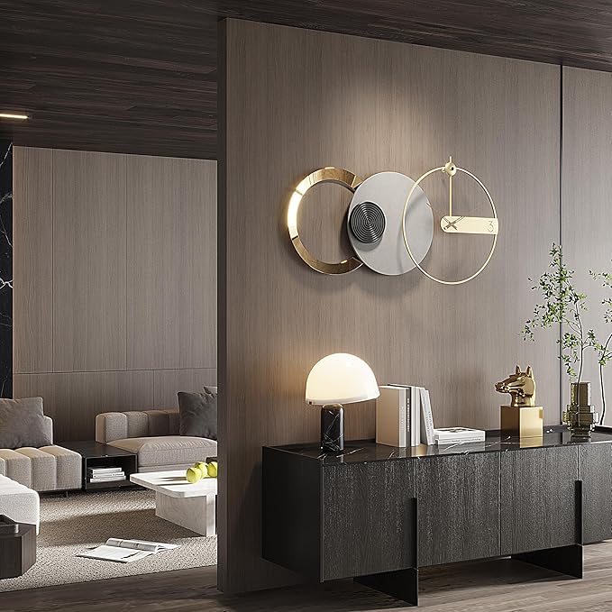 Wall Clock Large 33 Inch - Modern Metal European Style, Battery Operated Silent Non-Ticking Decorative Clock for Living Room Bedroom Home Office