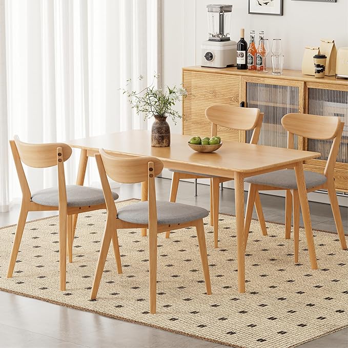100% Solid Oak Wood Dining Chairs,Mid Century Modern Dining Chairs with Upholstered Cushion,Kitchen,Dining Room Chairs Set of 4 (4, Original Color Grey Upholstery)