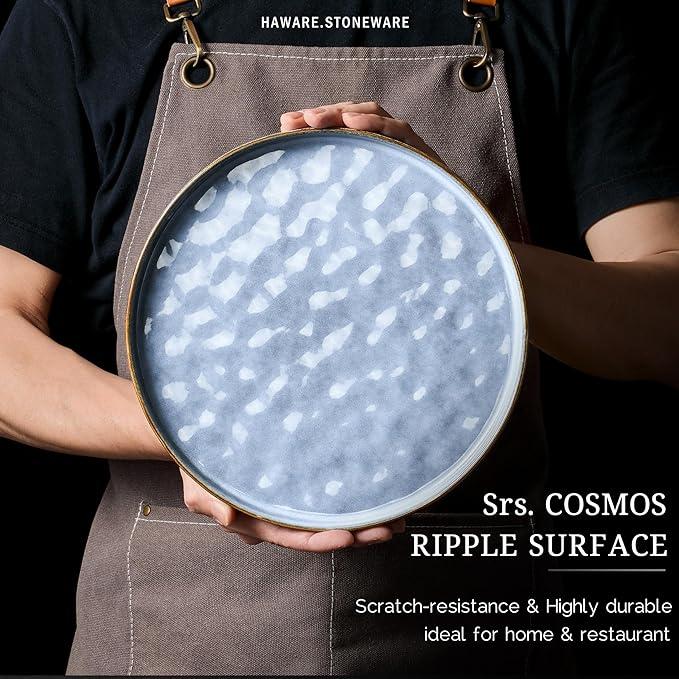 HaWare Dinnerware Sets, 24-Piece Plates and Bowls Set, Stoneware Dish Set for 8, Ceramic Dinnerware for Home Restaurant, Chip and Scratch Resistant, Microwave and Dishwasher Safe, Reactive Blue