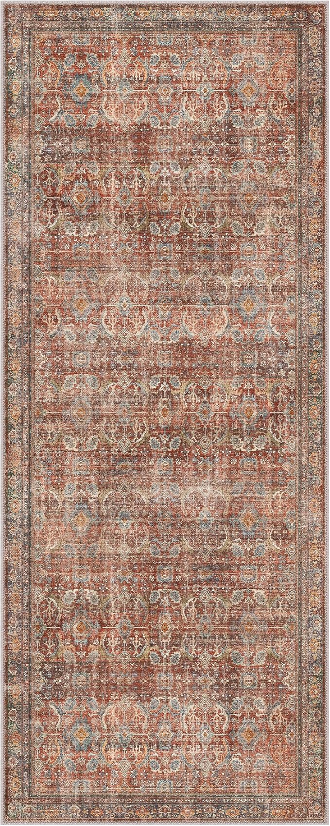 GENIMO 2x6 Runner Rugs for Hallway, Machine Washable Non Slip Vintage Rugs, Low Pile Lightweight Soft Print Rug for enrtyway, Corridor, Home Office, Kitchen, Terracotta Indigo