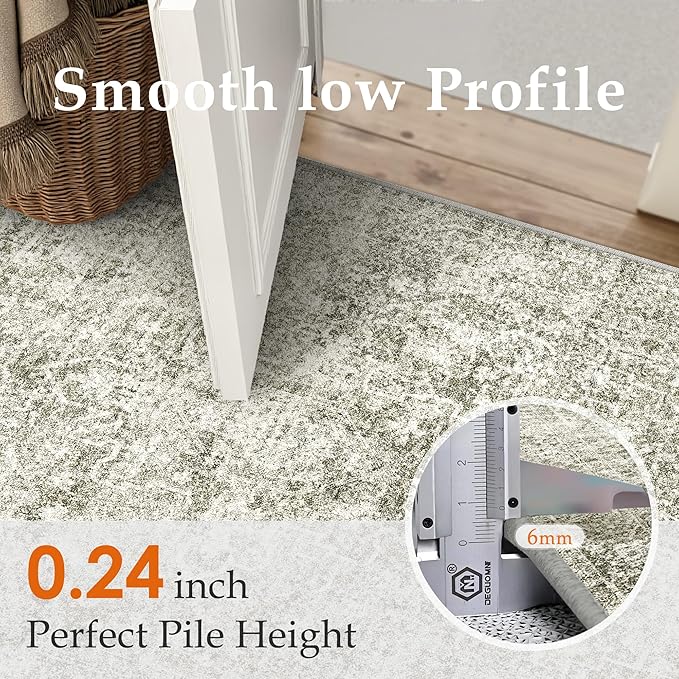 8x10 Area Rug Washable Vintage Neutral Living Room Carpet Large Indoor Non Slip Taupe Bedroom Distressed Low Pile Retro Accent Throw Rug for Dining Room