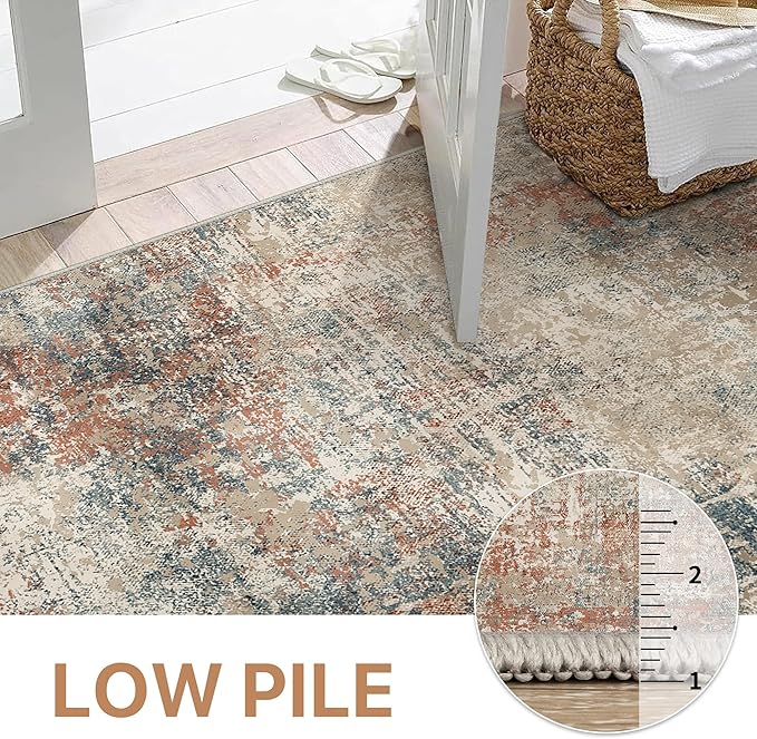 GENIMO Washable Area Rugs for Living Room, 10x14 Modern Non Slip Rugs, Low Pile Lightweight Soft Print Rug for Bedroom, Dining Room, Home Office, Multi