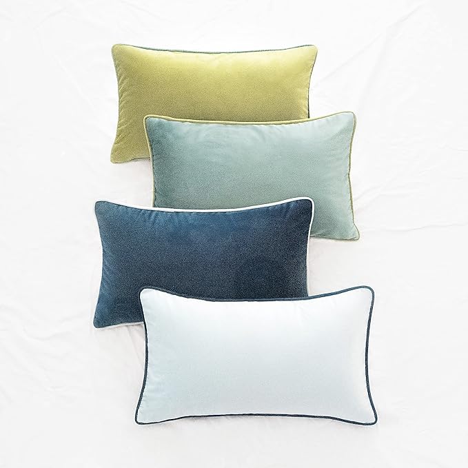 MONDAY MOOSE Decorative Throw Pillow Covers Cushion Cases, Set of 4 Soft Velvet Modern Double-Sided Designs, Mix and Match for Home Decor, Pillow Inserts Not Included (12x20 inch, Green/Blue)