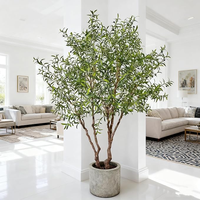 Fake Tree Faux Olive Tree Artificial Olive Trees 8 Feet Plus Branch Realistic Potted Silk Indoor Large Fruit for Home Offices, Living Rooms, Bedrooms, Stairs and Foyer Decor