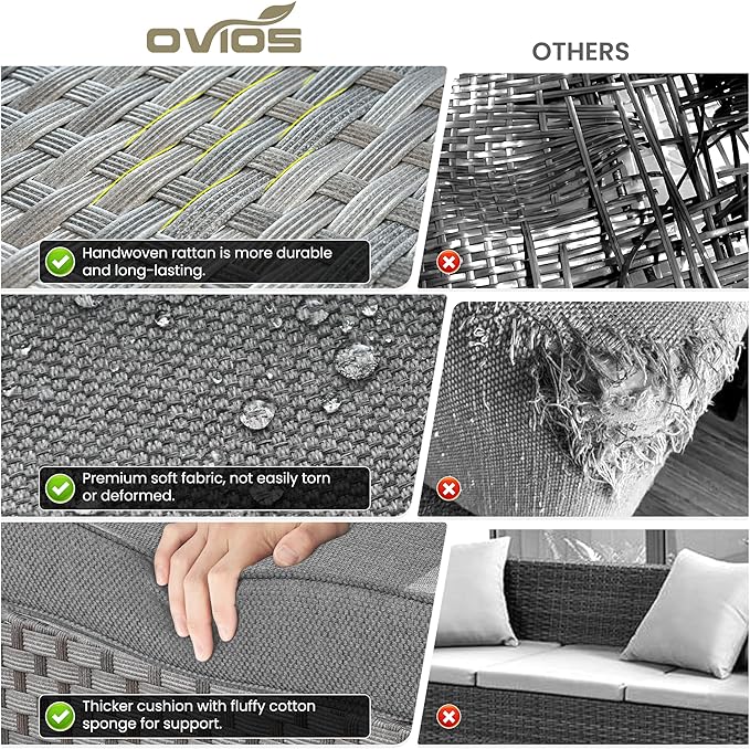 ovios 15 Pieces Patio Furniture Set, Outdoor Wicker Sectional Sofa with Swivel Chairs Coffee Table, Modern Modular Deep Seat Rattan Couch Conversation Sets, Dark Grey