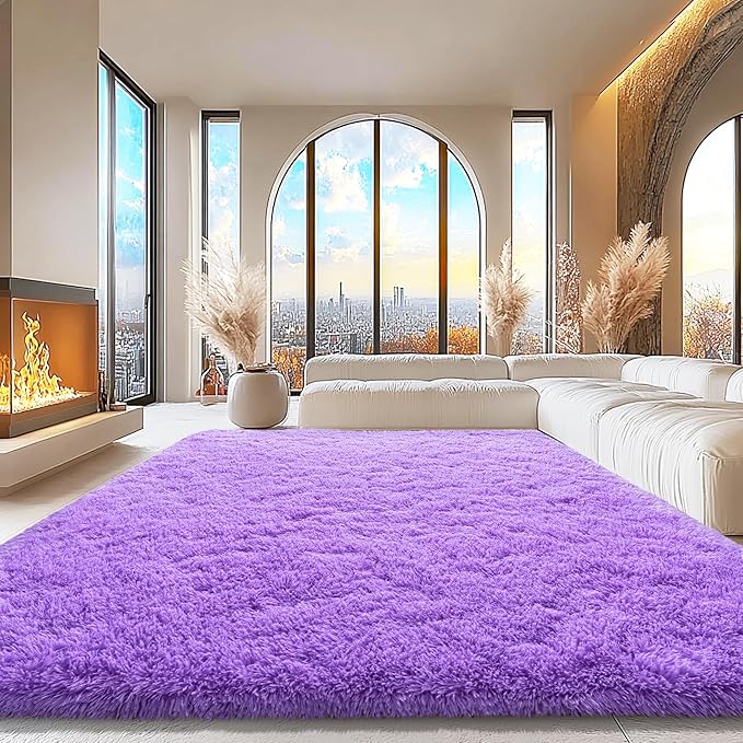 9x12 Area Rugs for Living Room, Purple Fluffy Shaggy Rug Soft Carpets, Big Rugs for Bedroom Nursery Kids Room Dorm Home Decor Aesthetic