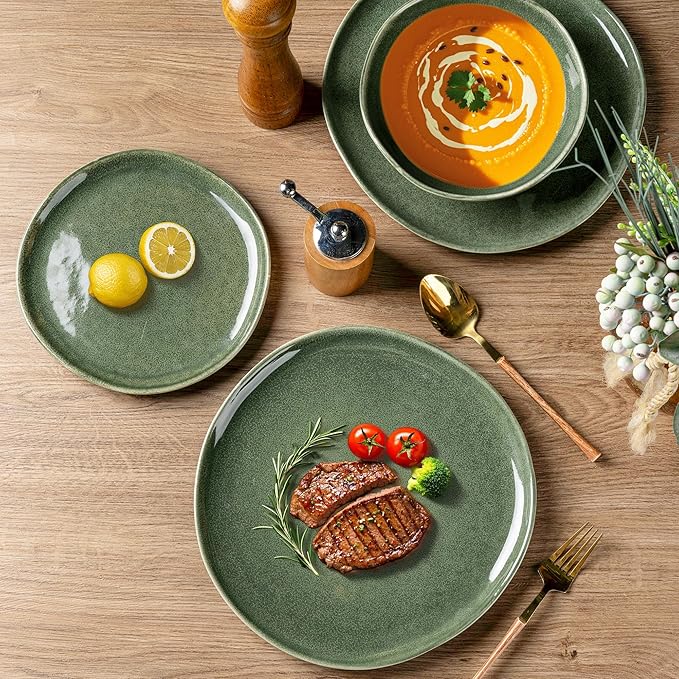 AmorArc Ceramic Dinnerware Sets,Handmade Reactive Glaze Stoneware Plates and Bowls Set,Highly Chip and Crack Resistant | Dishwasher & Microwave Safe Dishes Set,Service for 8 (24pc)
