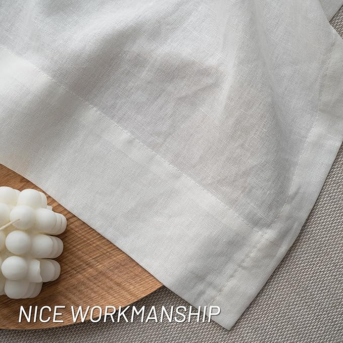 MYSKY HOME White Linen Curtains for Living Room, 100% Linen Natural Semi Sheer Curtains & Drapes 84 inches Length 2 Panels Farmhouse Country Light Filtering Bedroom Window Rod Pocket, 50" Wide, White