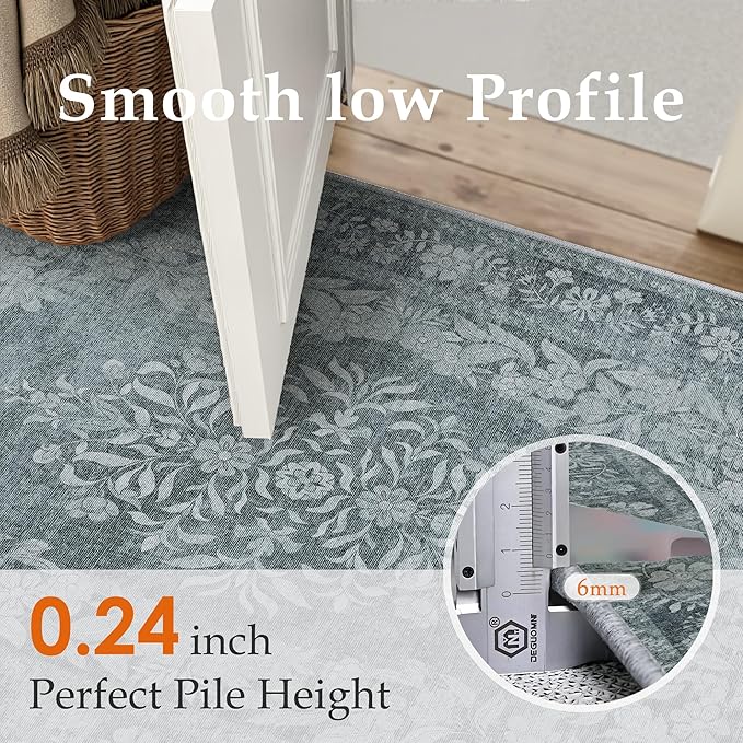 3x5 Area Rug Gray Washable Office Vintage Distressed Carpet Bedroom Indoor Medallion Floral Living Room Non Slip Retro Throw Floor Mat for Dining Room Kitchen Bathroom