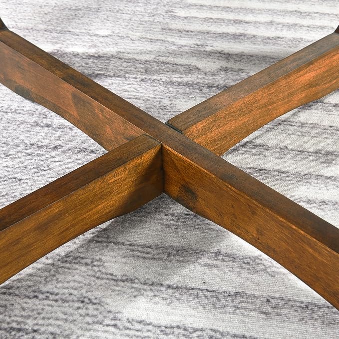 Round Coffee Table for Living Room, Soild Wood Walunt Center Coffee Tables with Cross Legs,33.5” Mid-Century Circular Cocktail Tables, Easy Assembly, Rustic Brown KFZ3223