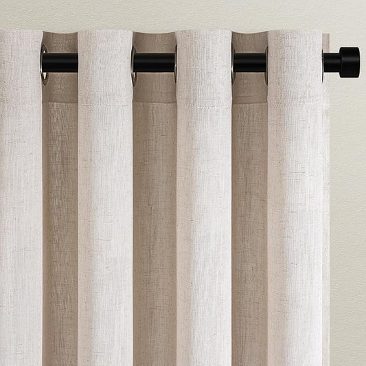 96 Inch Curtains Linen Sheer Curtains 2 Panels Set for Windows Flax Linen Textured Pleated Drapes Privacy Light Filtering Grey Beige Curtain Drape with Grommet for Living Room Bedroom