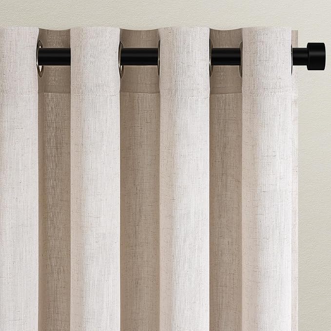 102 Inches Long Semi Sheer Curtains 2 Panels Set for Living Room Bedroom Farmhouse Burlap Linen Pleat Drapes Ceiling Floor Window Curtains 102 Inch Length Gray Beige Tan Neutral