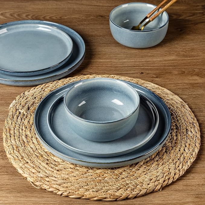 AmorArc Stoneware Dinnerware Sets for 8,Round Reactive Glaze Ceramic Plates and Bowls Set,Highly Scrath Resistant | Dishwasher & Microwave Safe Dishes Set,Service for 8 (24pc)