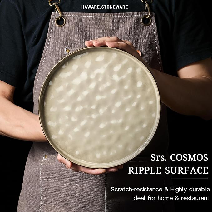 HaWare Dinnerware Sets, 18-Piece Plates and Bowls Set, Stoneware Dish Set for 6, Ceramic Dinnerware for Home Restaurant, Chip and Scratch Resistant, Microwave and Dishwasher Safe, Saturn Khaki