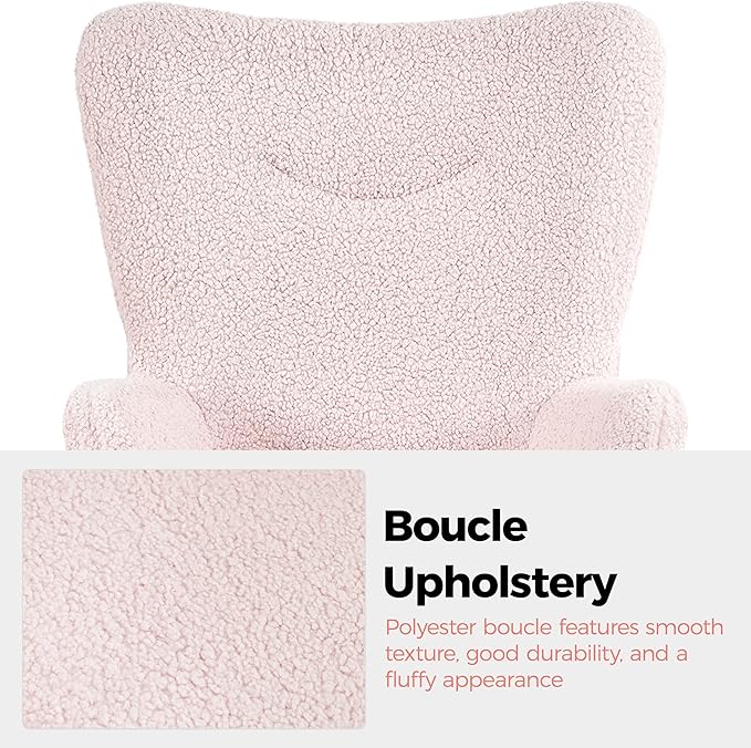 Yaheetech Accent Chair with Ottoman, Boucle Fabric Armchair Footstool, Modern and Cozy Vanity Chair with Golden Legs for Living Room, Lounge, Makeup Room, Bedroom, Pink