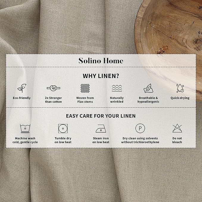 Solino Home Linen Tablecloth for Rectangle Tables 60 x 90 Inch - 100% Pure Linen Pastel Green Table Cloth - Fete, Machine Washable Cloth Tablecloth