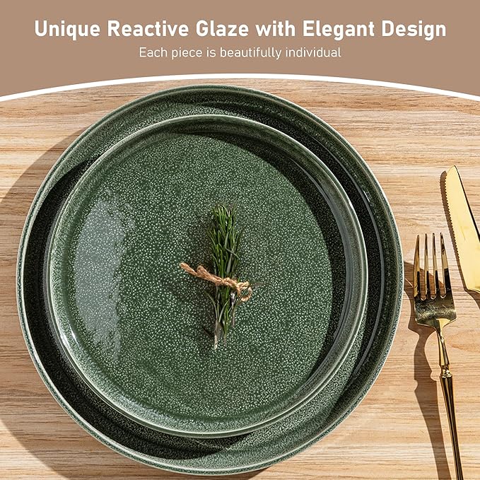 GBHOME Stoneware Dinnerware Sets for 8,Round Reactive Glaze Ceramic Plates and Bowls Set,Highly Scratch Resistant | Dishwasher & Microwave Safe Dishes Set,Service for 8(24Pcs)