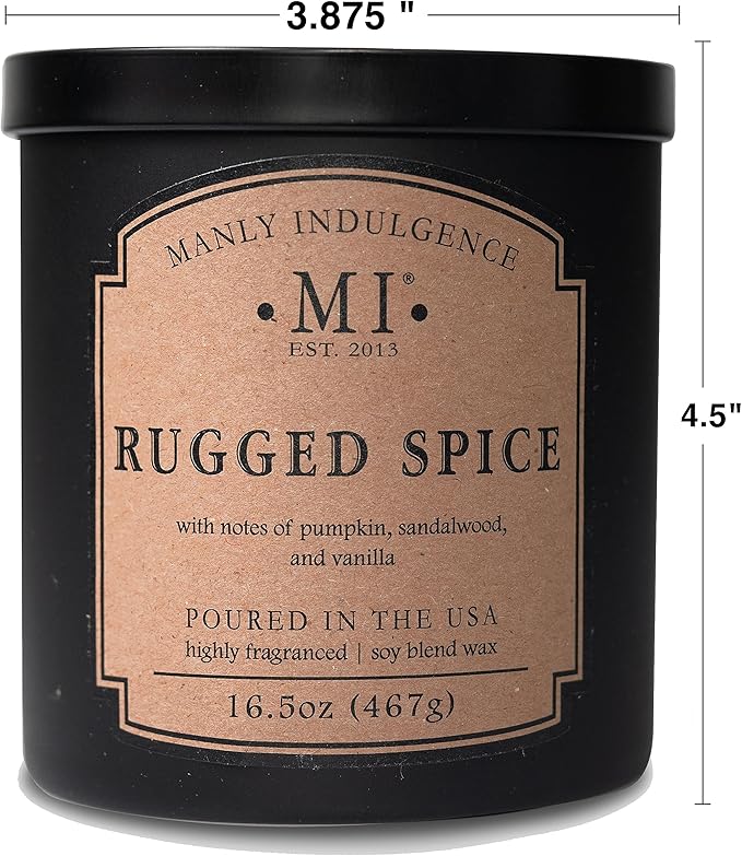 Manly Indulgence Rugged Spice Scented Candles for Men, 2 Wick, 16.5 oz, Premium Soy Blend Wax, 60H Burn, Candles for Home Scented - Made in The USA