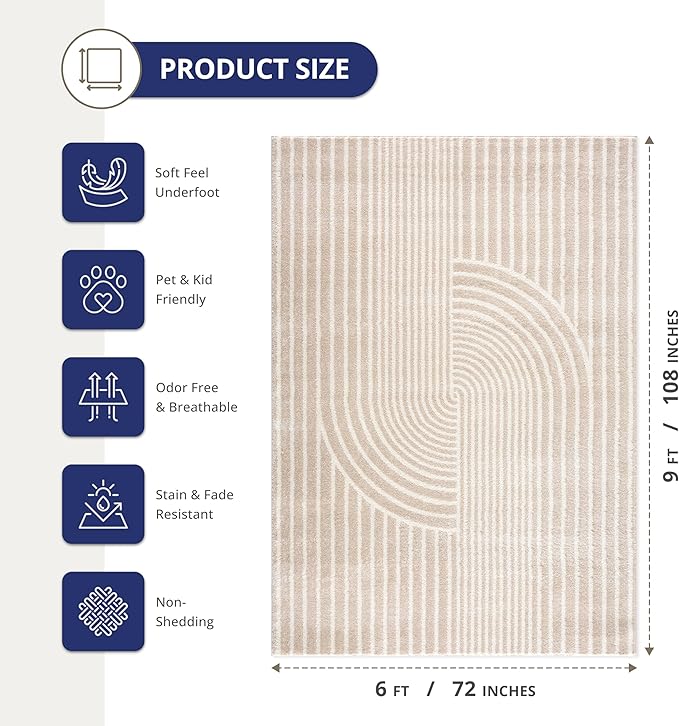 Abani Area Rug for Living Room -Nuevo 6' x 9' Beige Arch Pattern Area Rug, Soft and Durable Living Room Rug, Stain and Fade Resistant, Chic Modern Design, Pet & Kid Friendly