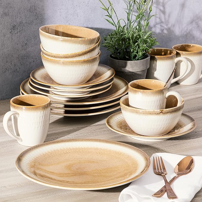 Gibson Elite Moonstruck 16-Piece Dinnerware Set, Orange, Service for 4 (16pcs)