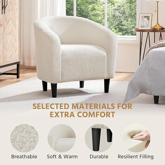 Yaheetech Barrel Chairs, Furry Accent Chairs with Soft Padded Armrest for Living Room Bedroom Waiting Room Office, Set of 2, Ivory