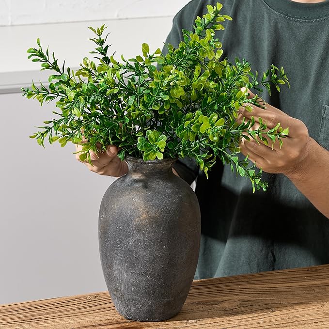 Ceramic Rustic Flower Vase, 8.38 Inch Vintage Pottery Home Decor, Farmhouse Terracotta Vase for Living Room, Table, Shelf, Mantel Decoration, Farmhouse - Black Bronze