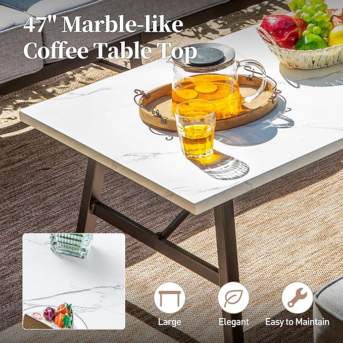 6 Piece Metal Outdoor Patio Furniture Set, Patio Conversation Set 1 3-seater Sofa, 2 Rocking Chair, 2 Ottomans with 5.75" Thick Cushion and Coffee Table, Black Backyard Furniture, Gray